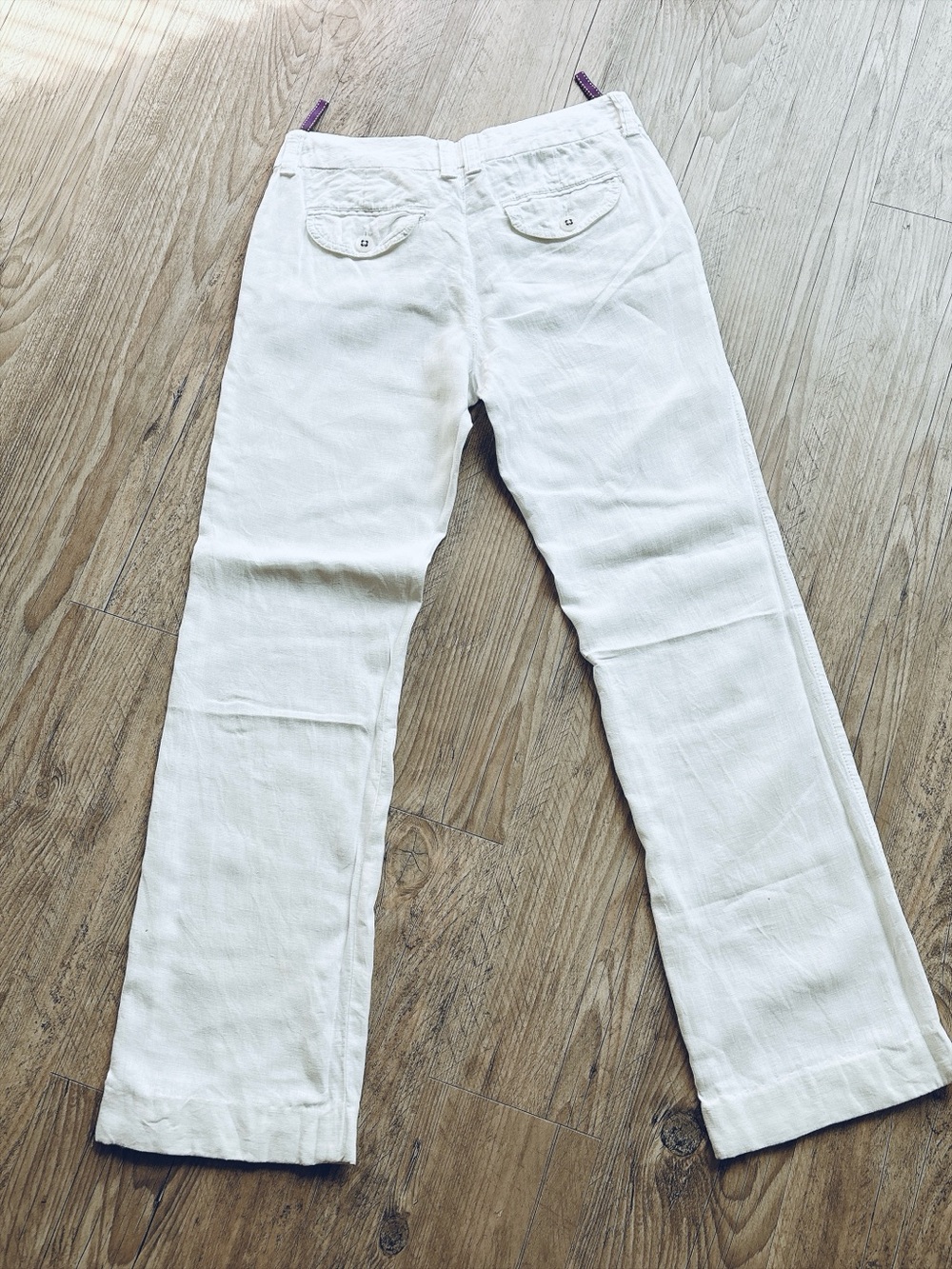 Esprit Women’s White Linen Pants Straight Leg Coastal Summer Nautical Vacation - Picture 3 of 13
